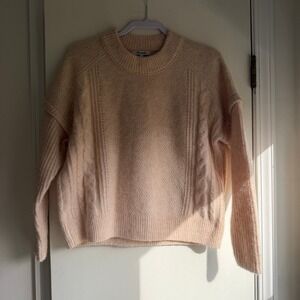 Madewell Cable Knit Mock Neck Sweater Peach Pink Textured Knit Top XS